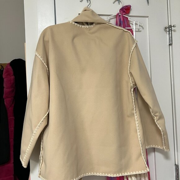 Embroidered Scarf Jacket, Camel - Picture 3 of 4